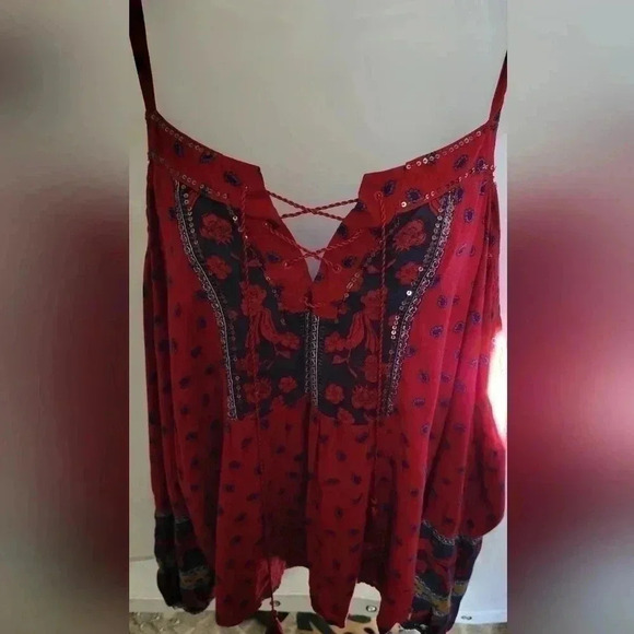 VTG Y2K Abercrombie Fitch Boho Top Cold Shoulder Red Floral Gypsy Size S - Picture 3 of 13